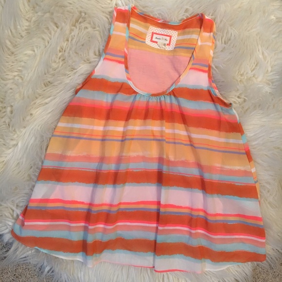 Anthropologie Meadow Rue Orange Striped Layered Back Tank Top Flowy Blouse XS - Picture 4 of 8